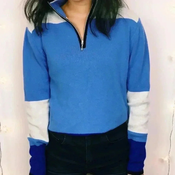 Retro Blue Colorblocked Quarter-Zip - Picture 3 of 8